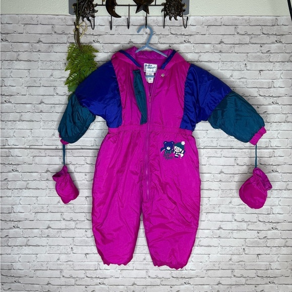 Vintage Baby B’Gosh Neon Pink Purple Snowsuit 24 MO - Picture 1 of 5